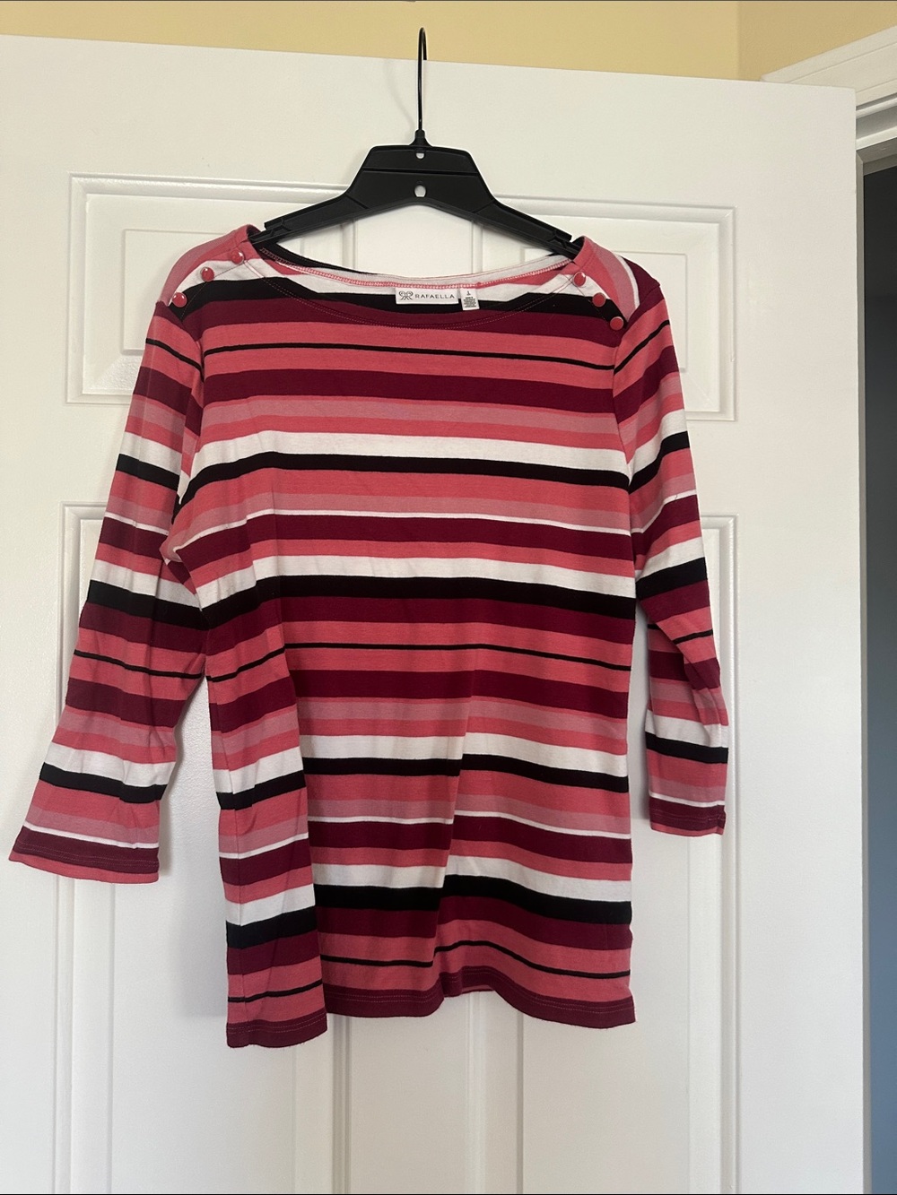 Rafaella Striped Knit Top in Pink and Burgundy